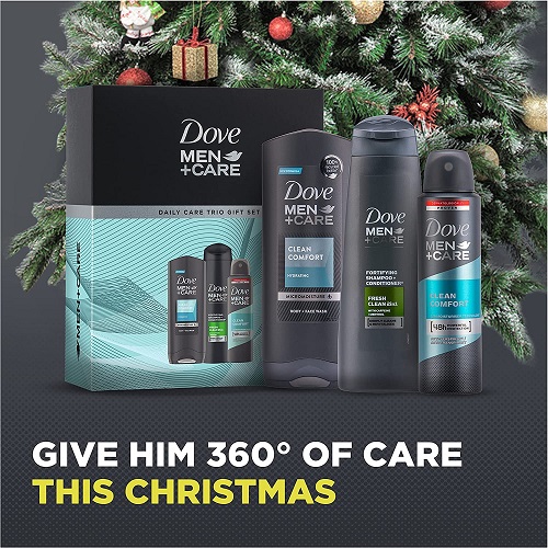 Dove Men+Care Daily Care Trio, Clean Comfort Deodorant and Shower Gel, Christmas gift set for Him 3 piece