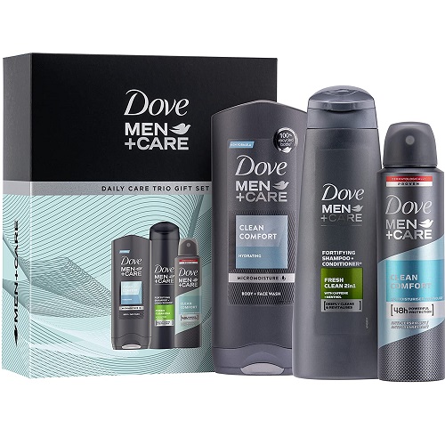 Dove Men+Care Daily Care Trio, Clean Comfort Deodorant and Shower Gel, Christmas gift set for Him 3 piece