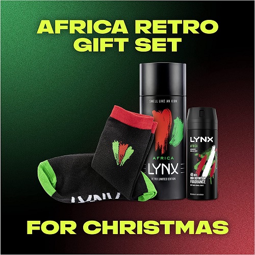 LYNX Africa Retro Limited Edition Set - Body Spray for Men 48 hour Fragrance and Socks in a Can Gift Set Christmas gifts for Him